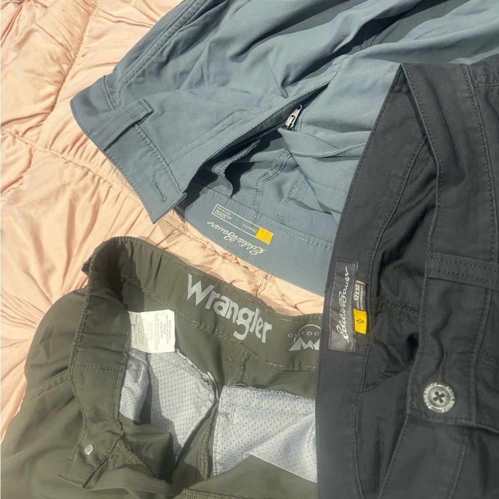 Mens tech - travel pants, various styles/sizes Wrangler, Eddie Bauer